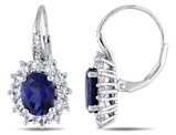 Created Blue Sapphire and Created White Sapphire Earrings 8.00 Carat (ctw) with Diamonds in Sterling Silver
